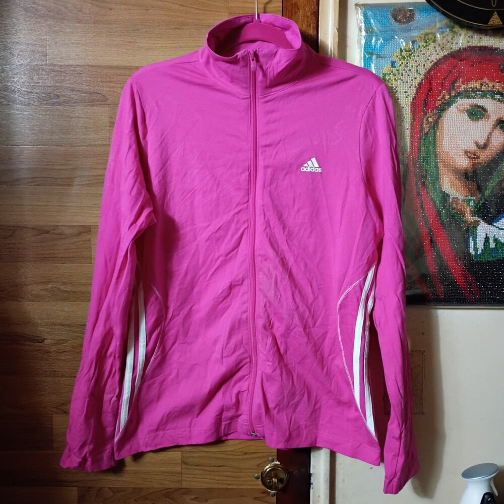 Adidas Women's Sz L Full Zip Track Jacket Windbreaker Pockets Casual Multicolor